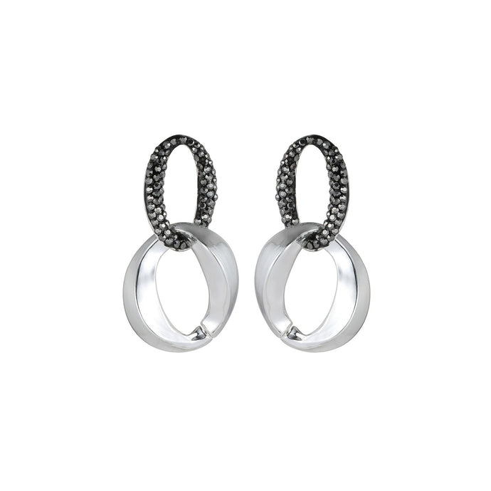 Cookie - Black Gem and Silver Link Oversized Earrings - from Frinkle