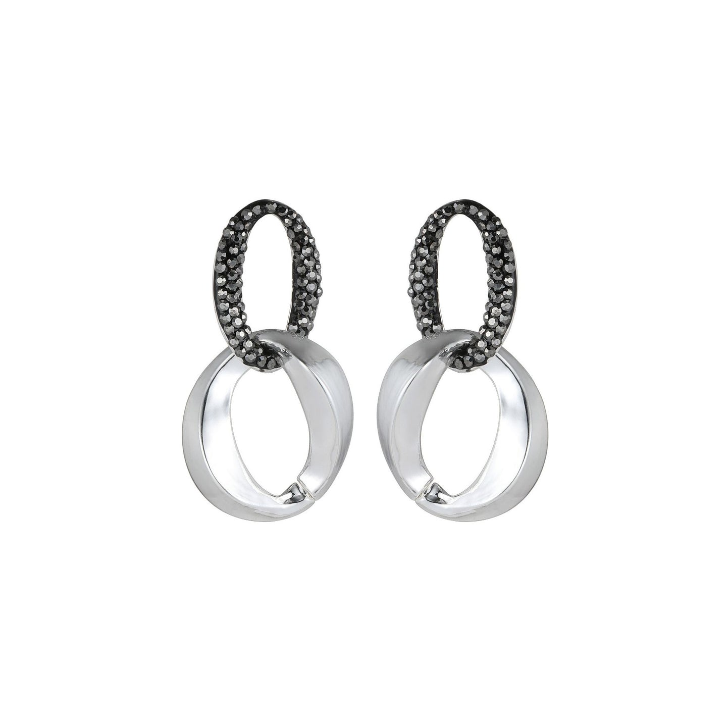 Cookie - Black Gem and Silver Link Oversized Earrings - from Frinkle