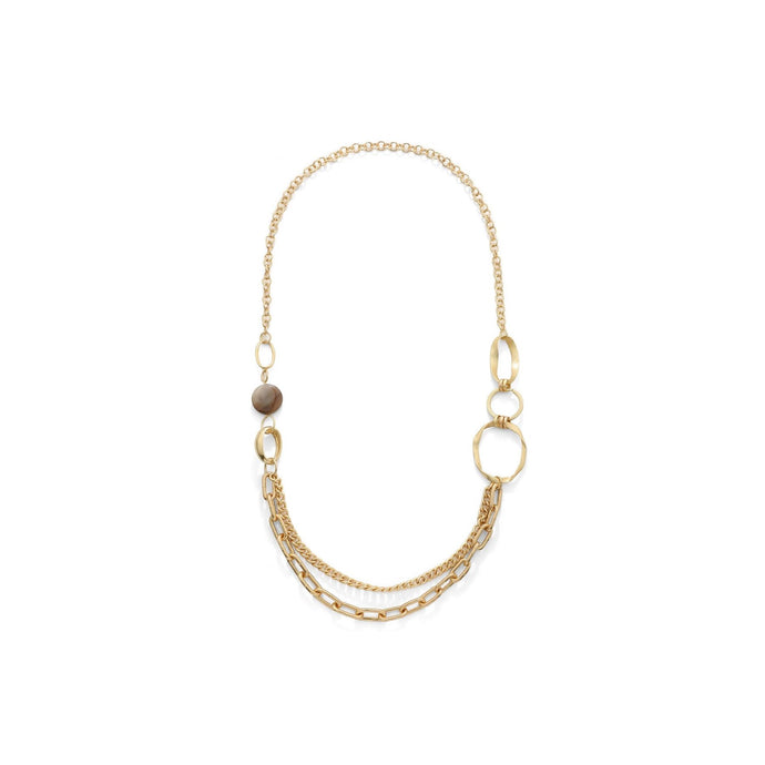 Party - Yellow Gold Mixed Link Chains with Brown Pebble Long Necklace from Frinkle