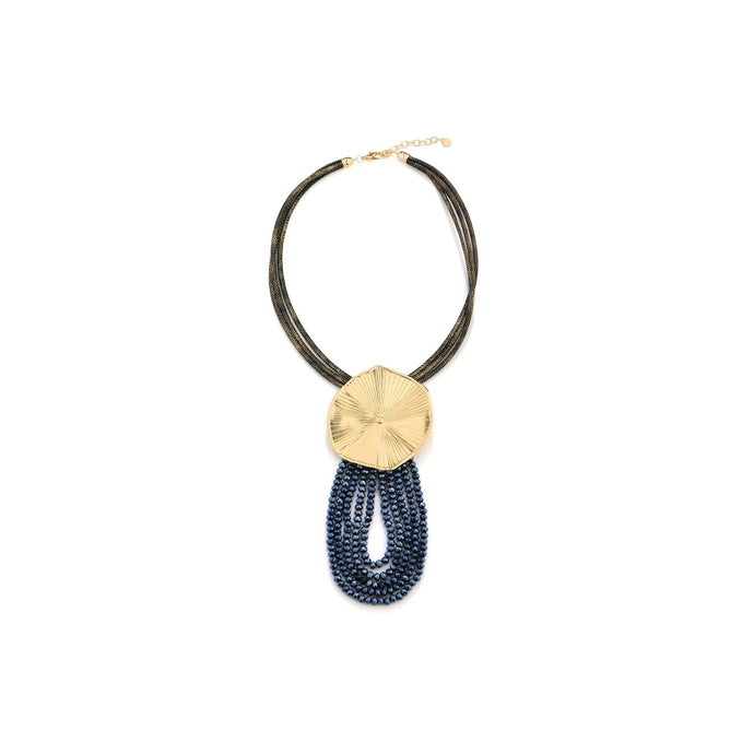 Yellow Gold Lilypad on Black Cord with Sparkly Bead Tassle Adjustable Length Necklace from Frinkle